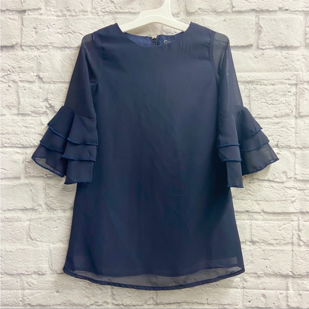 A.T.U.N All Things Uber Nice Isabelle Shift Dress Size 4-5Y Bell Sleeve Blue NWT